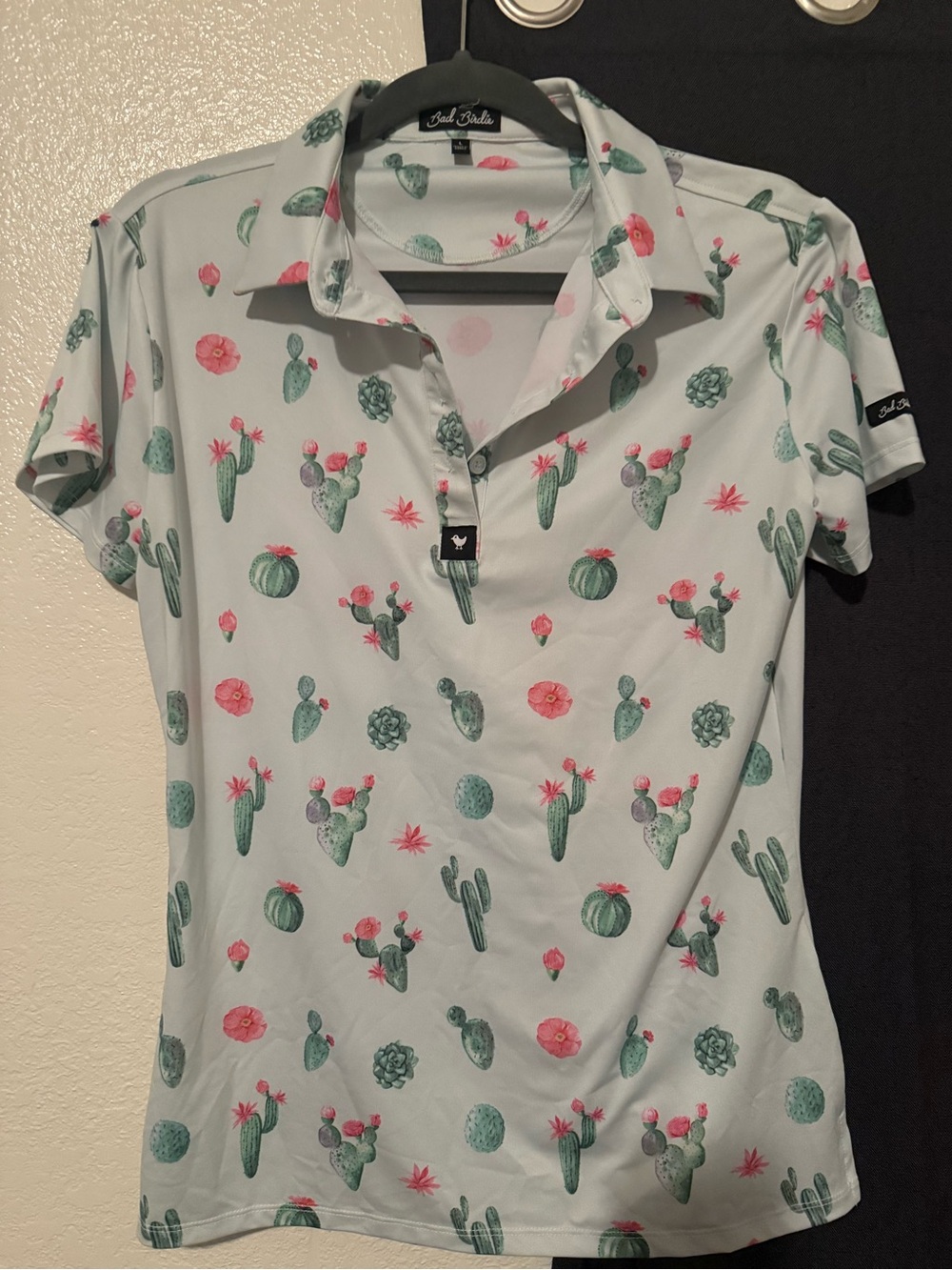 Bad Birdie Light Blue Cactus & Pink Floral Polo